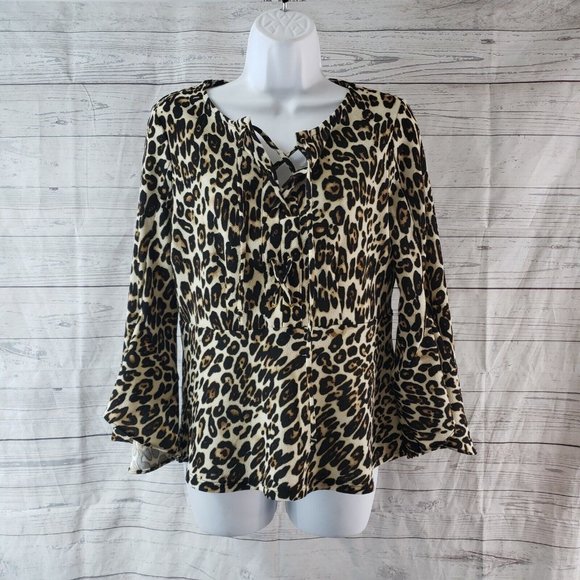 Chicos Womens Top Sz 0 US Small Brown Animal Print Long Sleeve - Picture 1 of 6